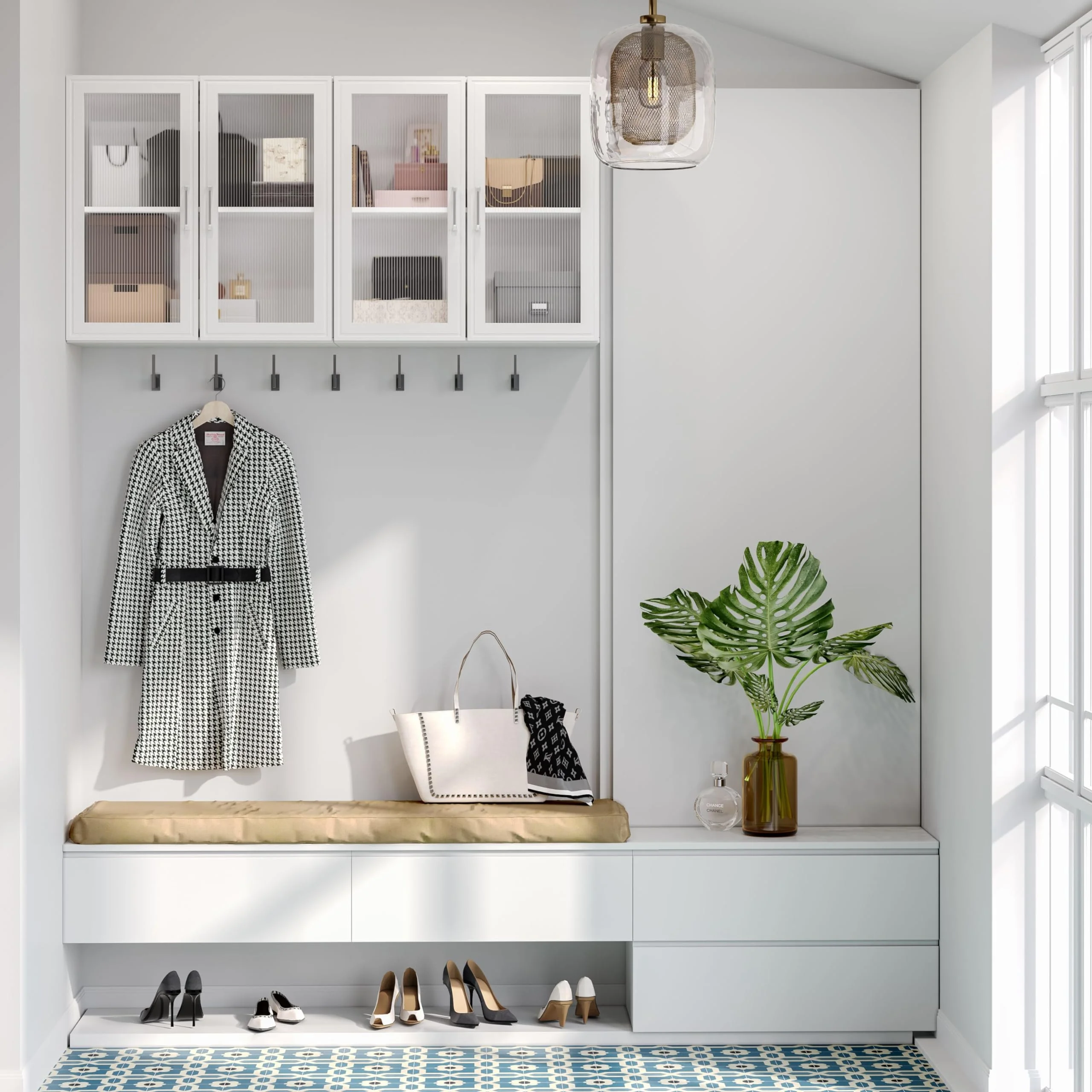 POLIHOME Display Wall Cabinet with Tempered Glass Doors-Storage Cabinet with Adjustable Shelves