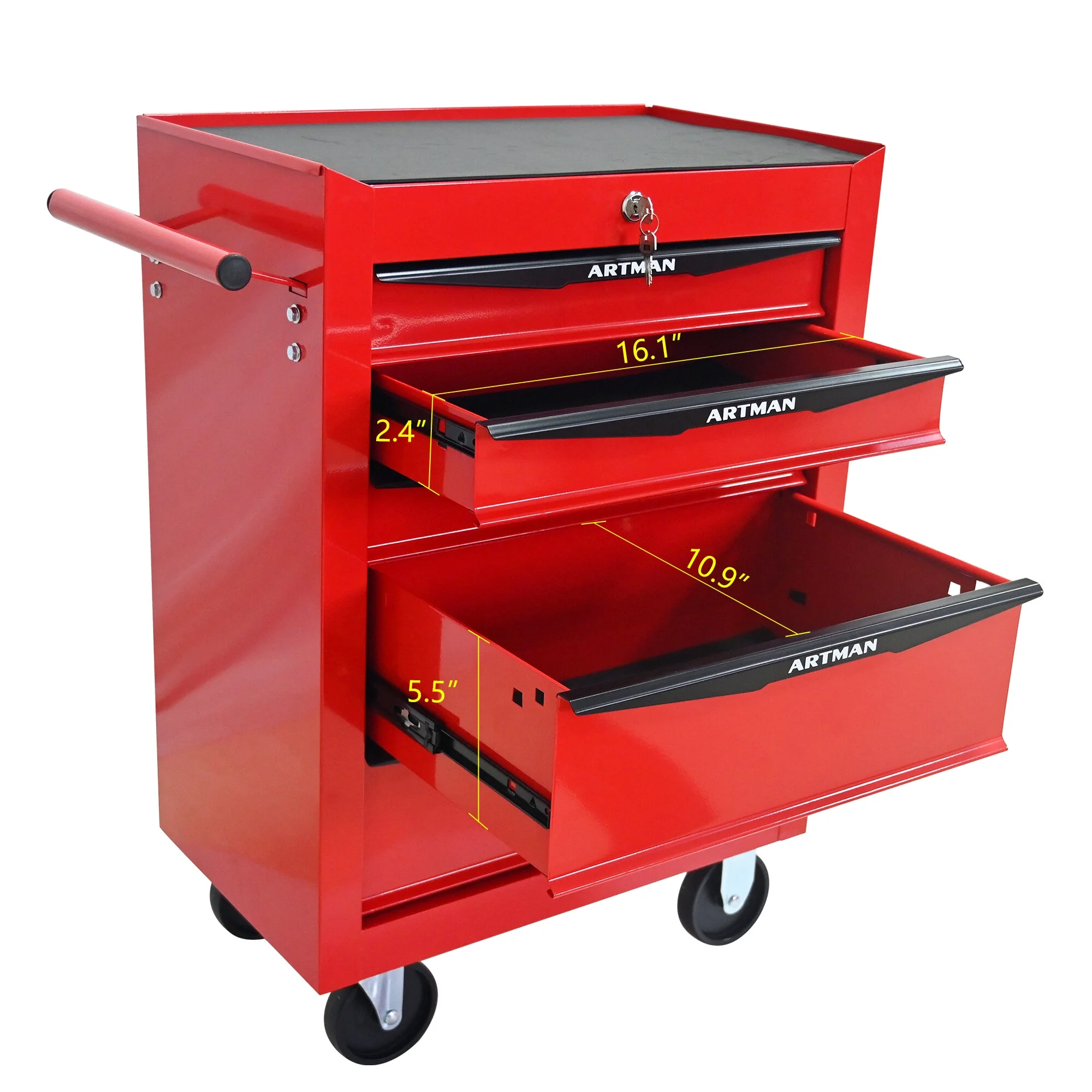 Tool Cabinets 4 Drawers Multifunctional Tool Cart with Wheels,Metal Rolling Tool Cart Storage for Garage Workshop Warehouse Repair Shop--With Stainless Steel Roof- Red&Black,Garage Tool Cabinets