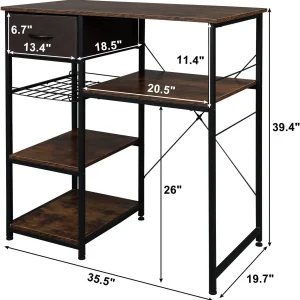 Microwave Stand 4-Tiers Kitchen Storage Fit Mini Fridge Baker¡¯s Rack Shelving Utility Coffee Bar with Big Drawer Wine Rack Metal Frame Industrial Workstation Organizer Kitchen Decor