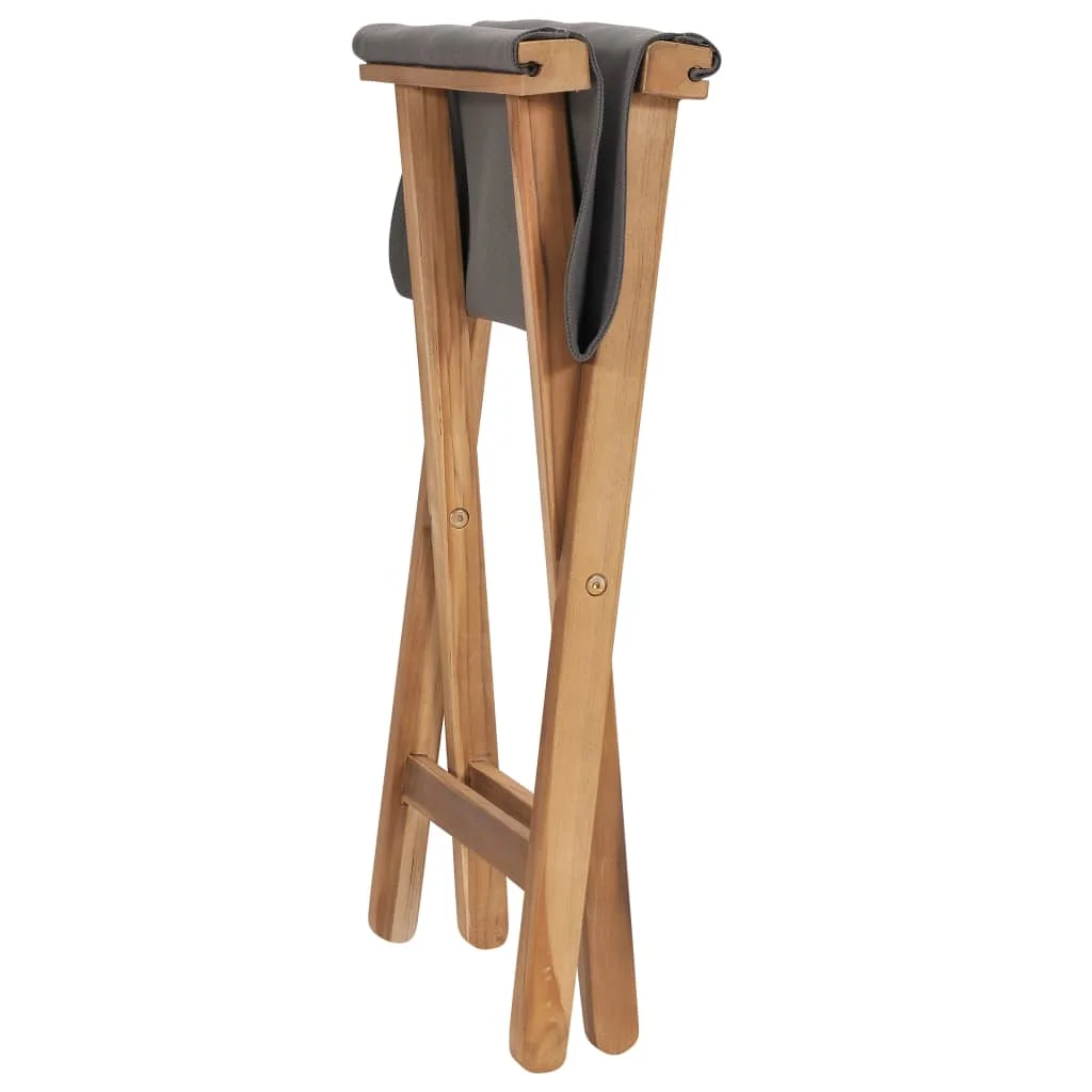 vidaXL Folding Chairs 2 Pcs Patio Stool for Camping Solid Wood Teak and Fabric