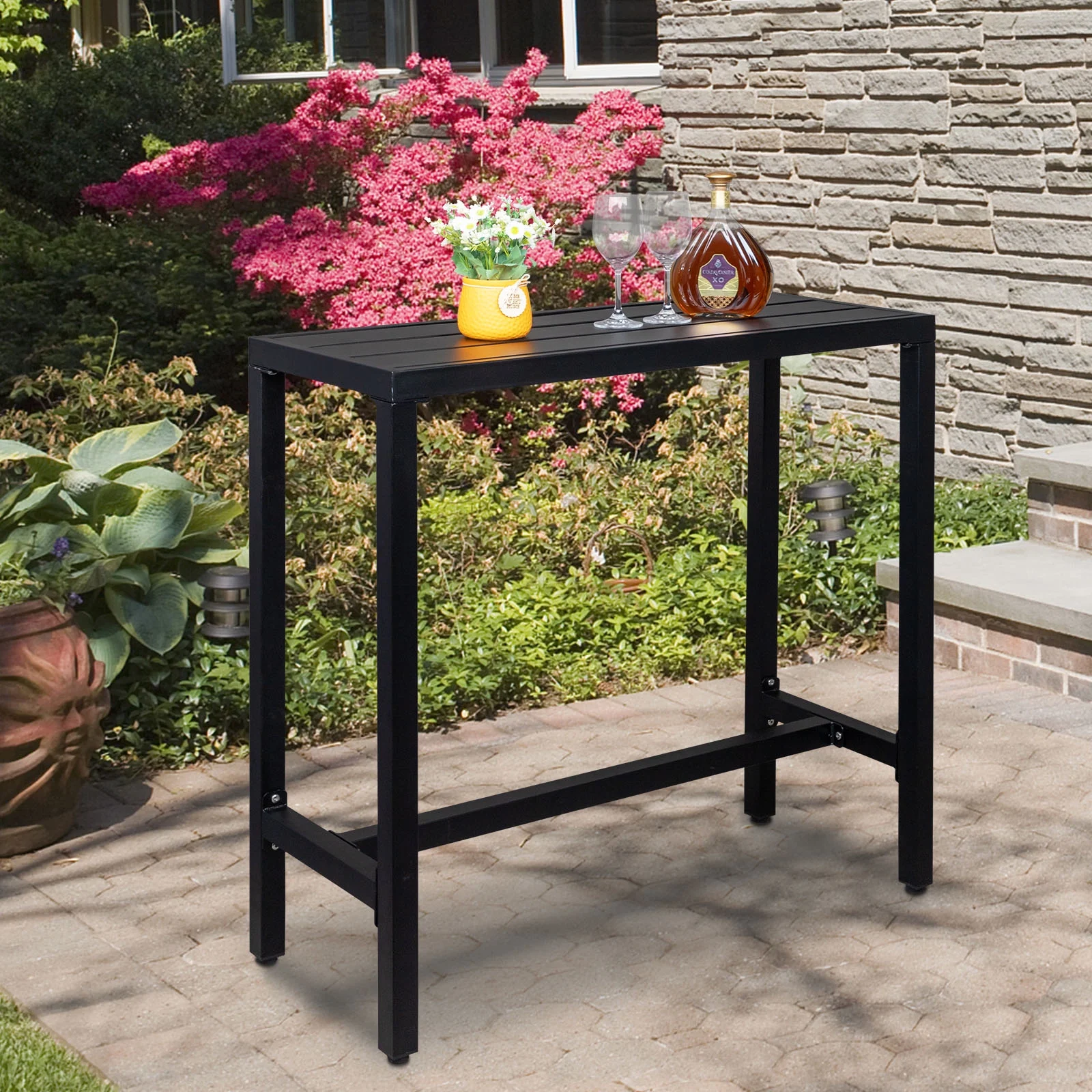 UBesGoo Outdoor Iron Bar Table, 40'' Rectangle Patio Counter Height Console Table, Metal Console Table for Grill, Black