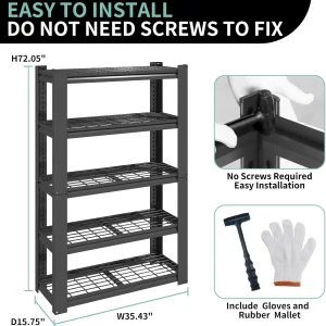 72"H|36"W Garage Shelving Heavy Duty, Metal Garage Shelves, Adjustable 5 Tiers Storage Shelves, Garage Industrial Shelving Utility Racks for Kitchen, Industrial, Warehouse, Basement, Garage, Gym