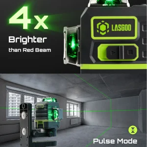 Laser Level 3x360- LASGOO with Remote Control, 2 Rechargeable Batteries, 100FT Range, 360- Magnetic Rotating Stand, IP54, 3Ds