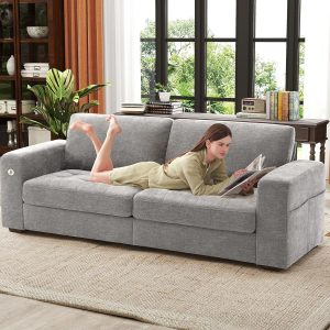 Ihanherry 146" U-Shaped Modern Sofa Modular Sectional Cloud Couch with 2 Ottoman, 6-Seat Chenille Deep Seat Sofa with 6 Pillows for Living Room, Bedroom and Apartment, Grey