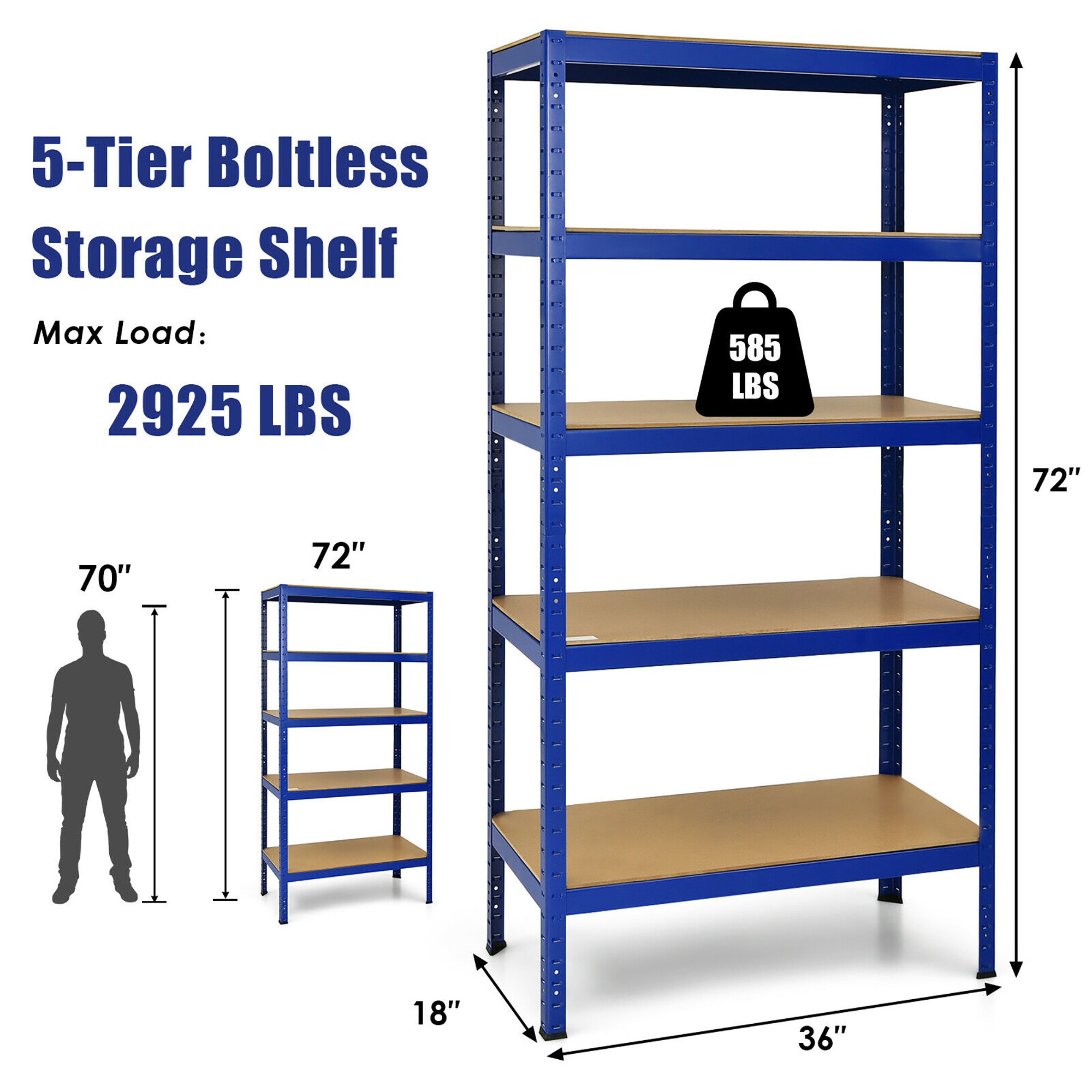 Costway 72'' Heavy Duty Steel 5 Level Garage Shelf Storage Adjustable Shelves Silver