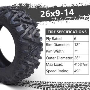 26x12x12 Atv Tires, Set of 2 Atv Tires 26x12-12 6PR, All Terrain Atv/Utv Off-Road Tires, Black