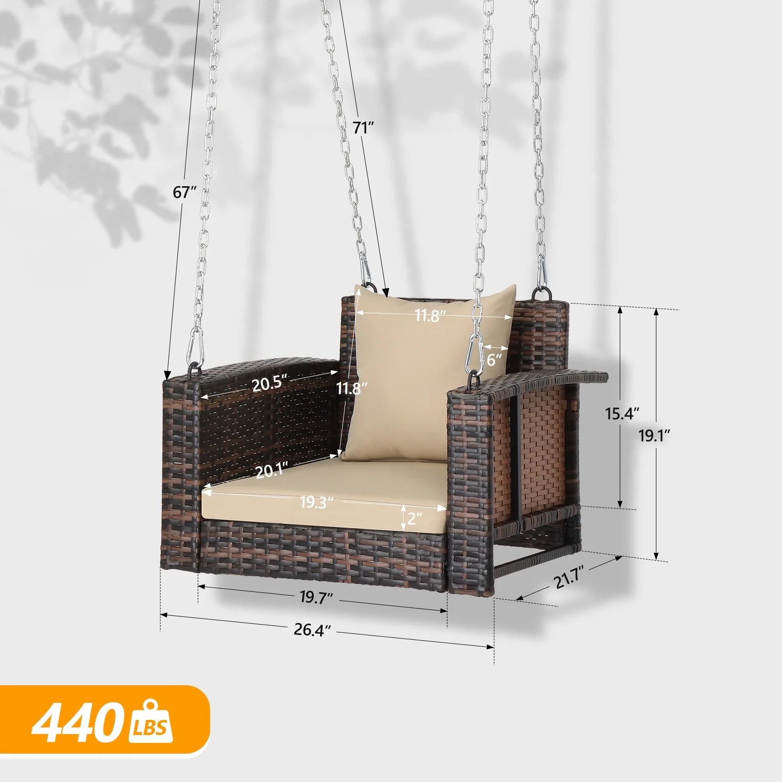Zimtown Patio Rattn Wicker Swing, Outdoor Bench w/ Blue Cushion, Outdoor Seat Garden Swing for 2 Person