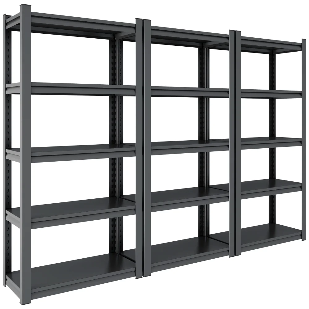 Black Heavy-Duty 5-Tier Metal Shelving Unit, 63"H with 2000LBS Capacity for Garage, Kitchen Storage -C Adjustable, Industrial Design