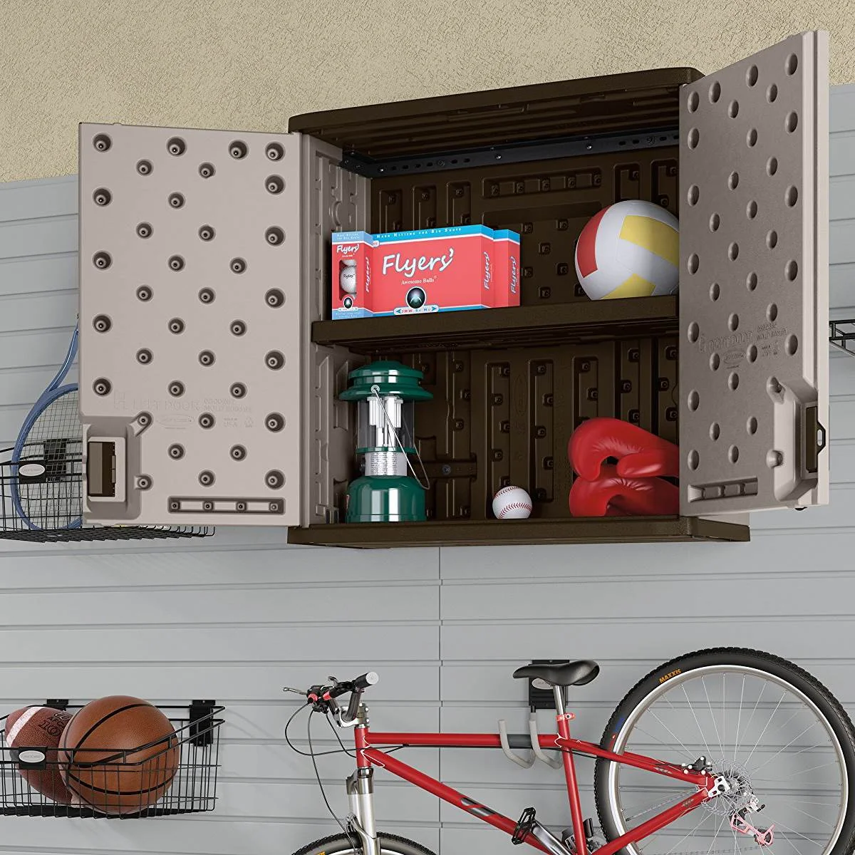 Suncast 30"W x 12"D x 30.25"H Resin Wall Garage Storage Cabinet, Platinum Metallic