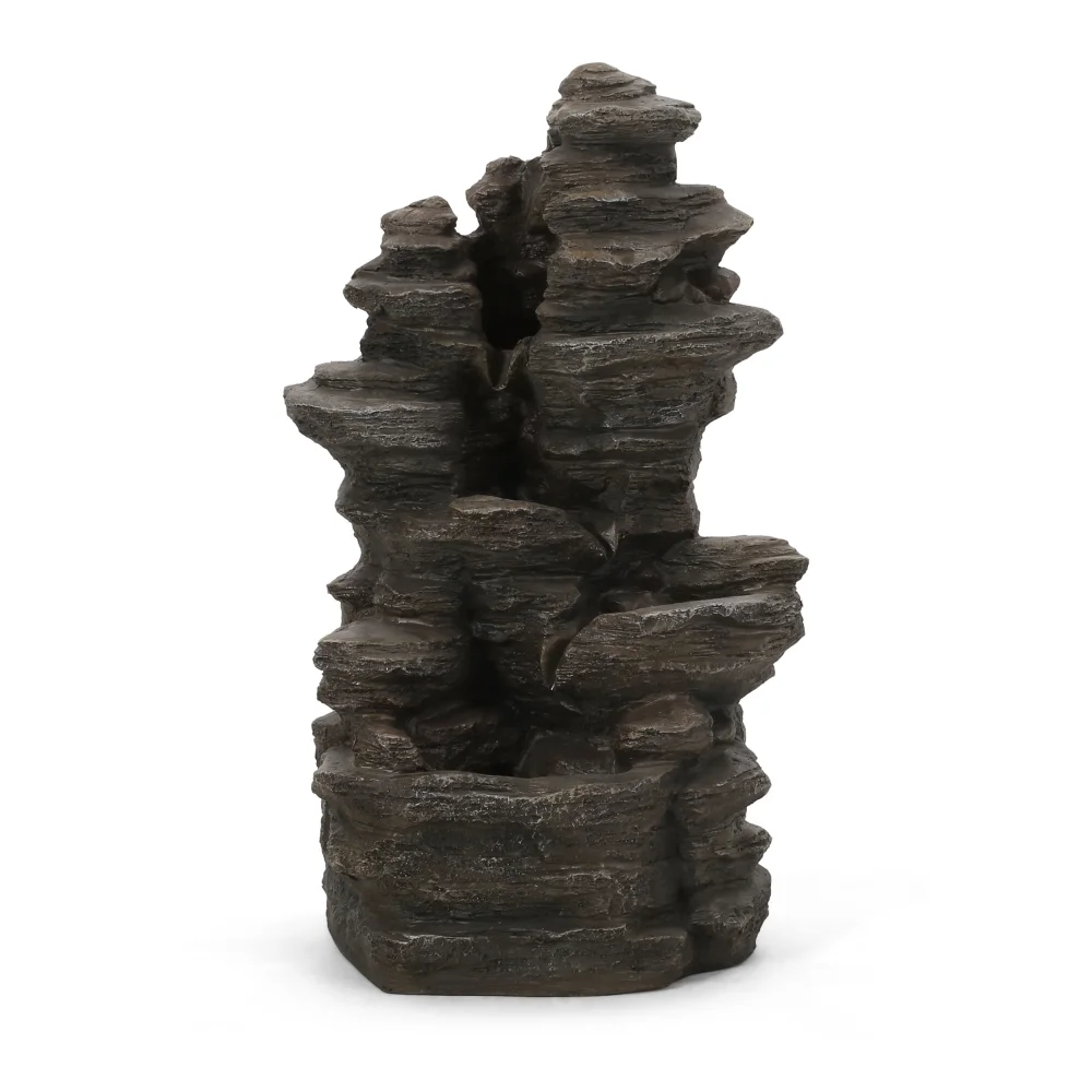 Holaki 23.5" H Outdoor Fountain,4-Tire Waterfall Flow Floor Fountain with LED Light for Patio,Gadern,Backyard,Art Home Decoration,Light Brown
