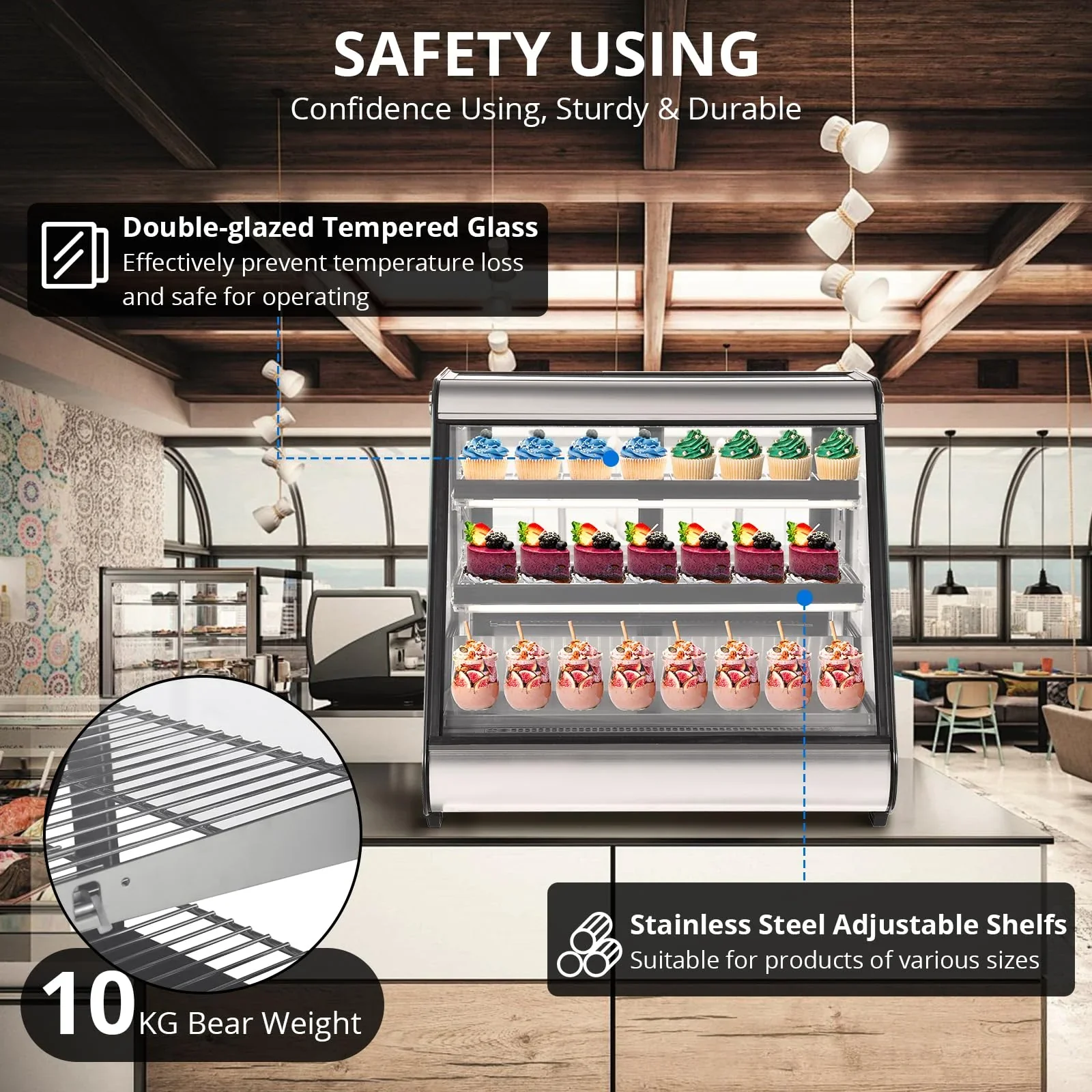 2025 Commercial Refrigerator Display Case 130L (4.6 Cu.FT) – Auto Defrost, Tempered Glass + LED Lighting, Countertop Commercial Use