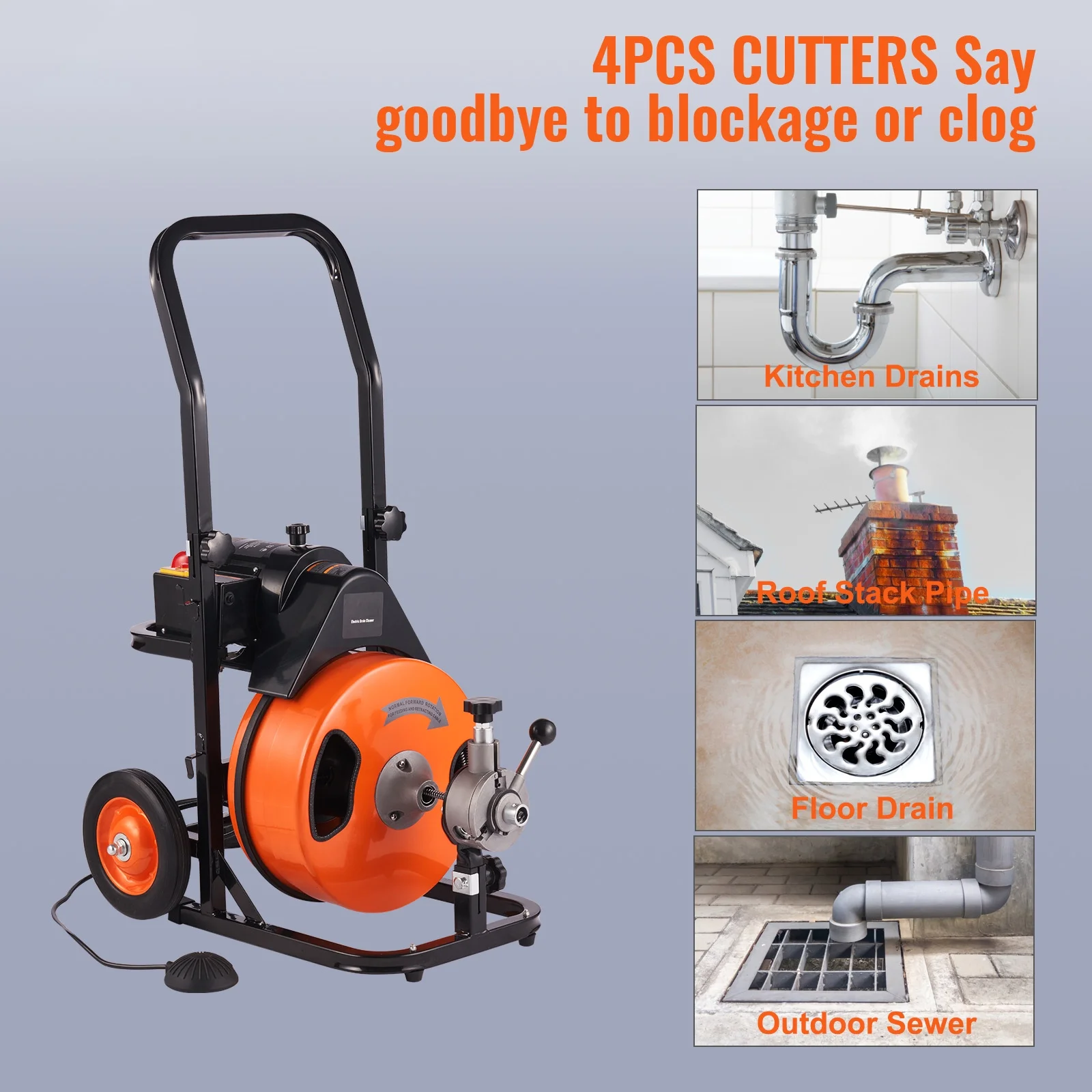 BENTISM Drain Cleaning Machine 75 ft x 3/8 in Electric Drain Auger Drain Cleaner Machine Auto Feed