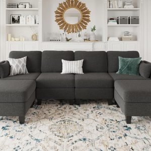 Modular Sectional Sofa, Convertible U Shaped Sofa Couch with High Density Memory Foam, 6 Seat Comfy Modular Sofa Couch for Living Room, Modern U Shaped Sectional Sofa, Dimgrey