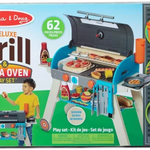 Wooden Luxury Grill, Smoker and Pizza Oven Toy Food Toy for Kids Pretend Cooking