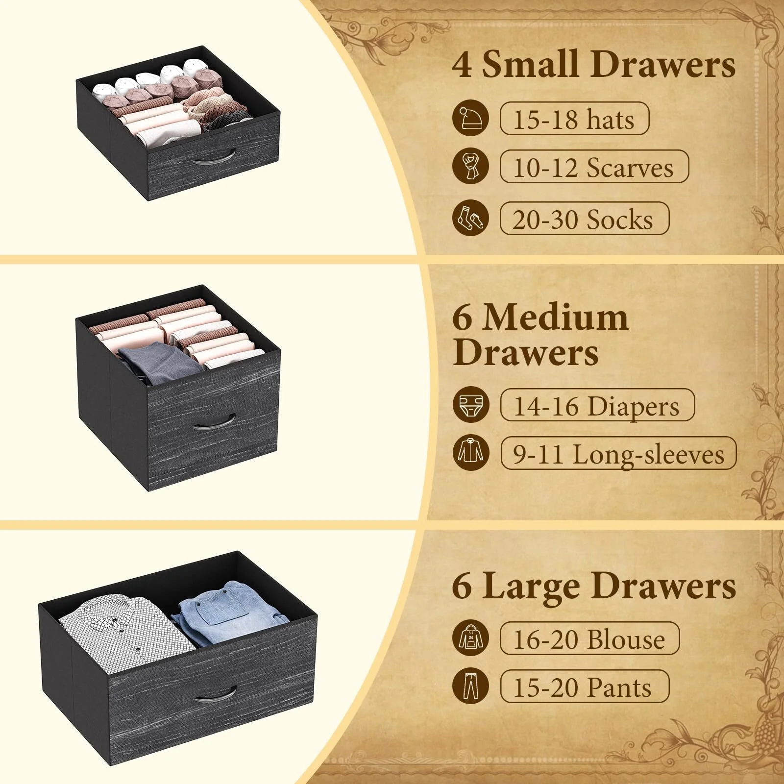 Garvee 15 Drawers Dresser for Bedroom Tall Chest of Drawers, Metal Frame & Wood Top Storage Organizer Cabinet with Fabric Drawers for Living Room, Entryway, Hallway, Closet, White