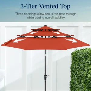 Best Choice Products 10ft 3-Tier Patio Umbrella, Market Sun Shade w/ Tilt Adjustment, Easy Crank - Red