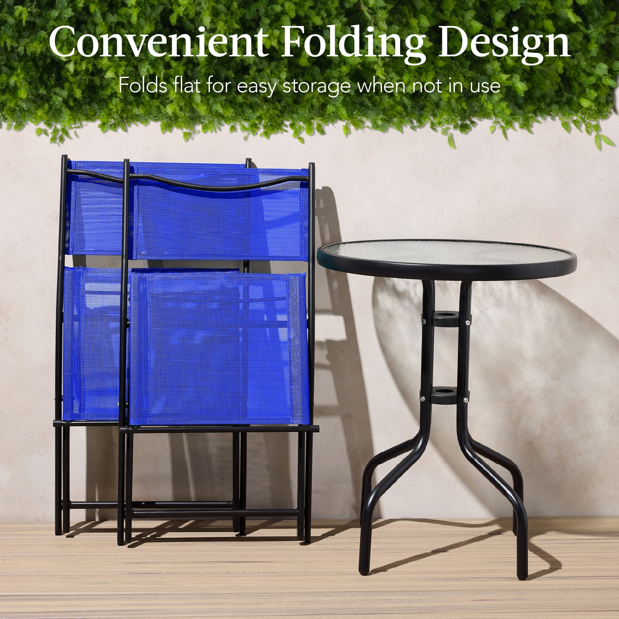 Best Choice Products 3-Piece Patio Bistro Dining Furniture Set w/ Glass Tabletop, Folding Chairs - Gray