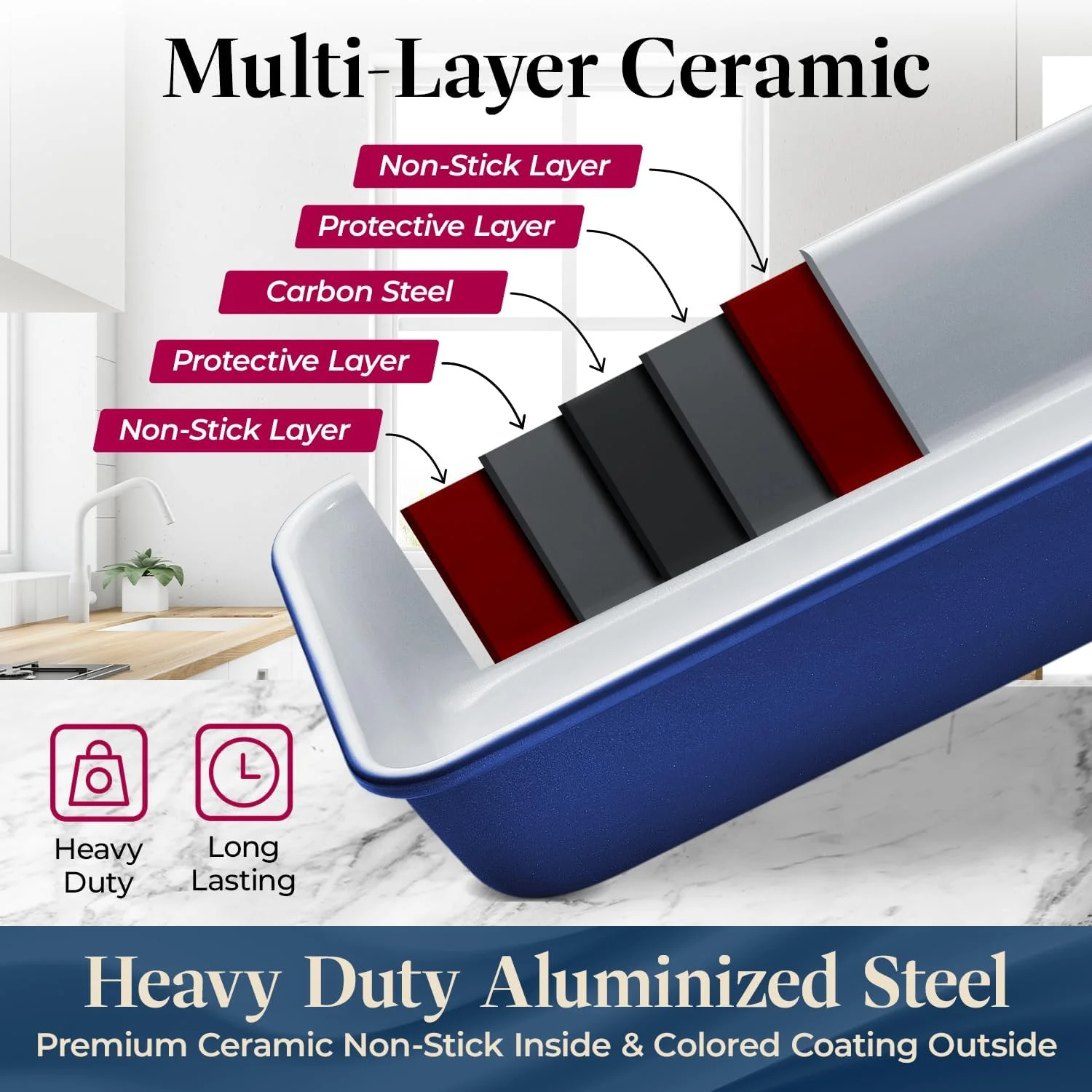8-Piece Stackable Bakeware Set - Aluminized Steel with Ceramic Non-Stick Coating, Healthy Baking, Ergonomic Handles, Cooling Rack, Non-Toxic, Oven-Safe, Durable Quality