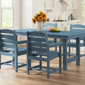 SERWALL 7-Piece Patio Table Set, Outdoor HDPE Dining Furniture with Umbrella Hole, All Weather Table and Chairs for Lawn, Garden, Poolside, Aruba