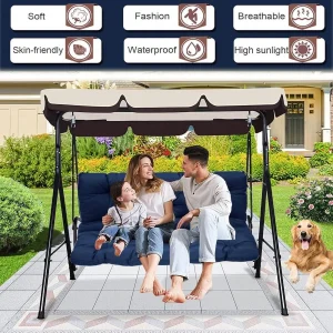 Replacement Cushions for Swing, Waterproof Porch Swing Cushion, 2-3 Seat Outdoor Bench Cushion with Backrest for Patio Furniture Garden Porch Loveseat Glider Pad (Sky Blue 70*40in)