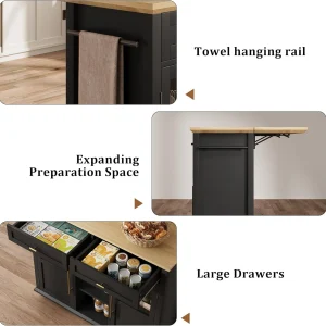 WALYWIK Foldable Kitchen Island Cart with Wheels, 2 Glass Doors, Spice Rack & Towel Holder -C Compact Mobile Storage Cart for Small Kitchens, Dining Rooms, Camping & RVs - Grey