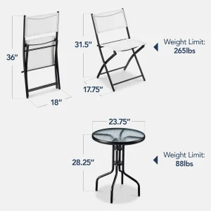 Best Choice Products 3-Piece Patio Bistro Dining Furniture Set w/ Glass Tabletop, Folding Chairs - Gray