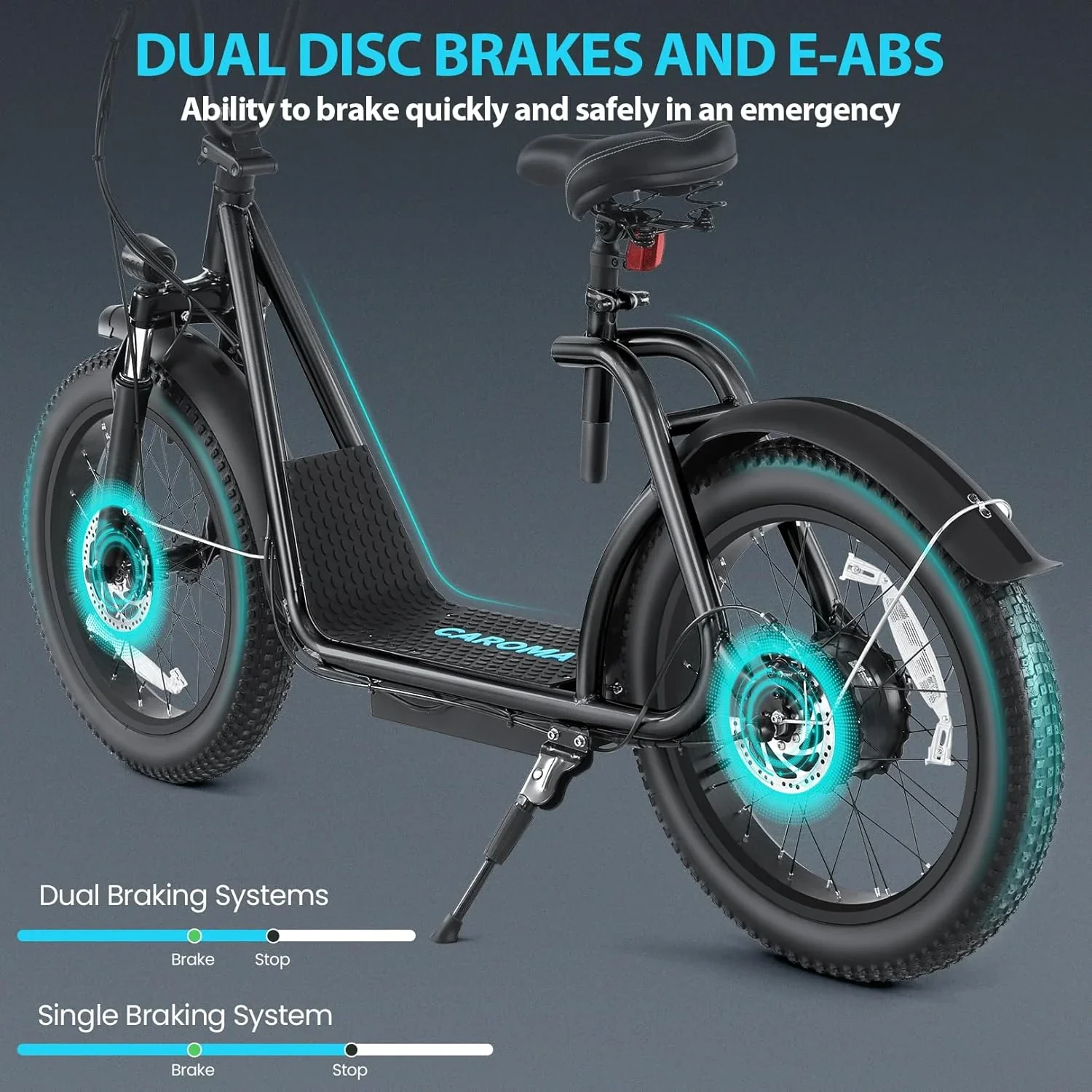 Caroma Peak 800W Foldable Adult Electric Scooter with 20-inch Wide Tires, 48V Battery, Basket, and Adjustable Seat