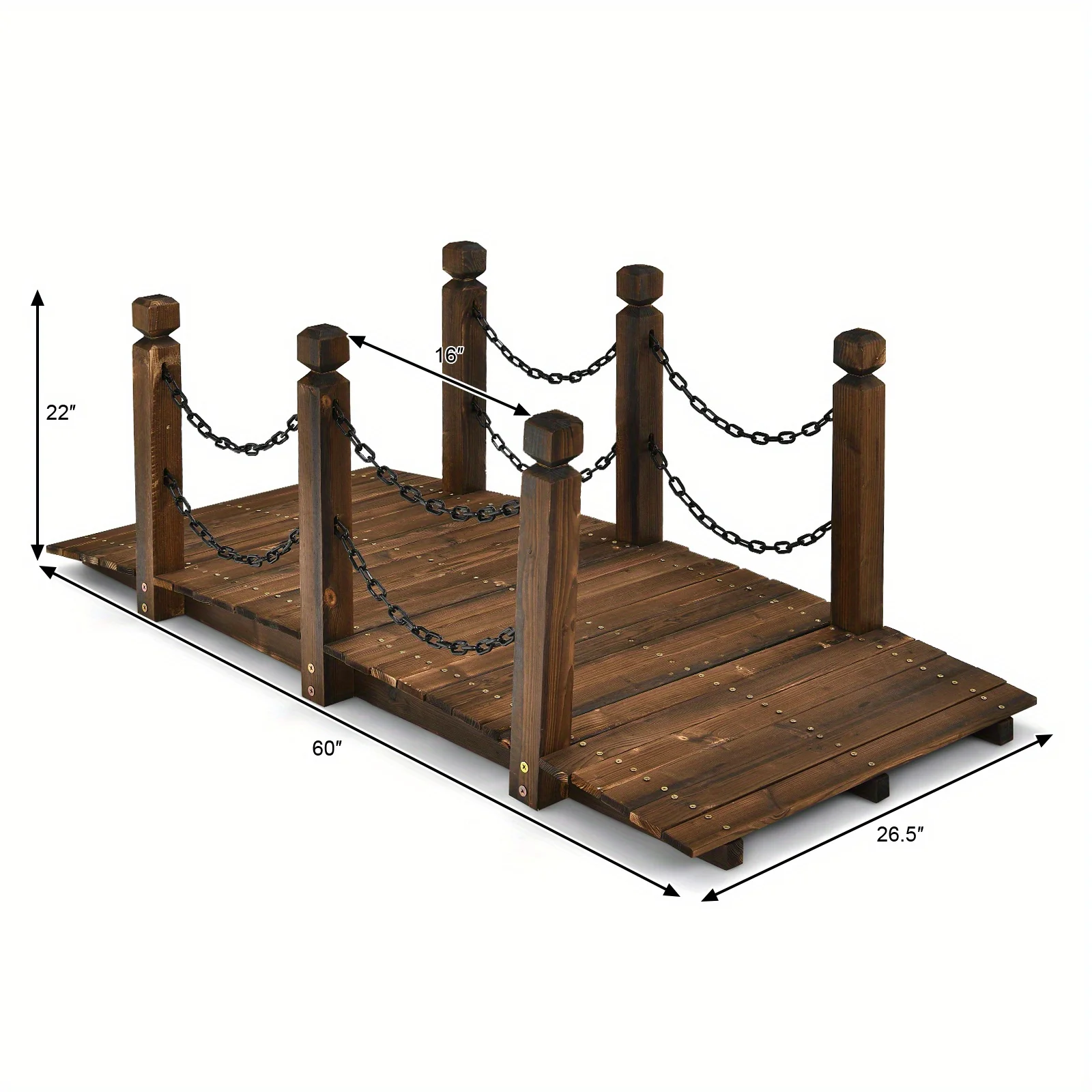 5ft Rustic Wooden Garden Bridge with Railings -C Sturdy Fir Footbridge, Weather-Resistant Outdoor Walkway for Weddings, Home Decor, and Gardens, Supports Up to 500 lbs, Natural Brown Finish