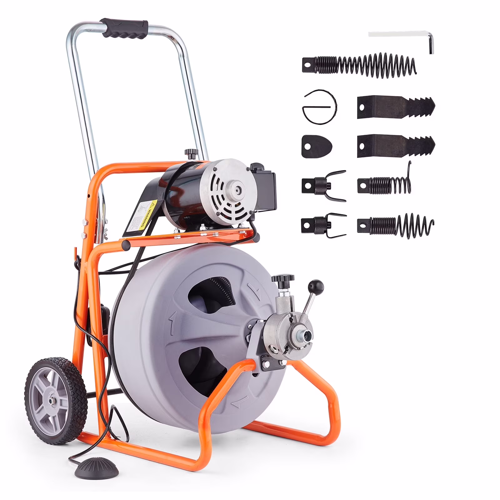VEVOR Drain Cleaner Machine 100FT x 1/2 Inch, Auto Feed Sewer Snake Drain Auger on Wheels, Portable Drain Cleaning Machine with 8 Cutters & Air-activated Foot Switch for 2" to 4" Pipes