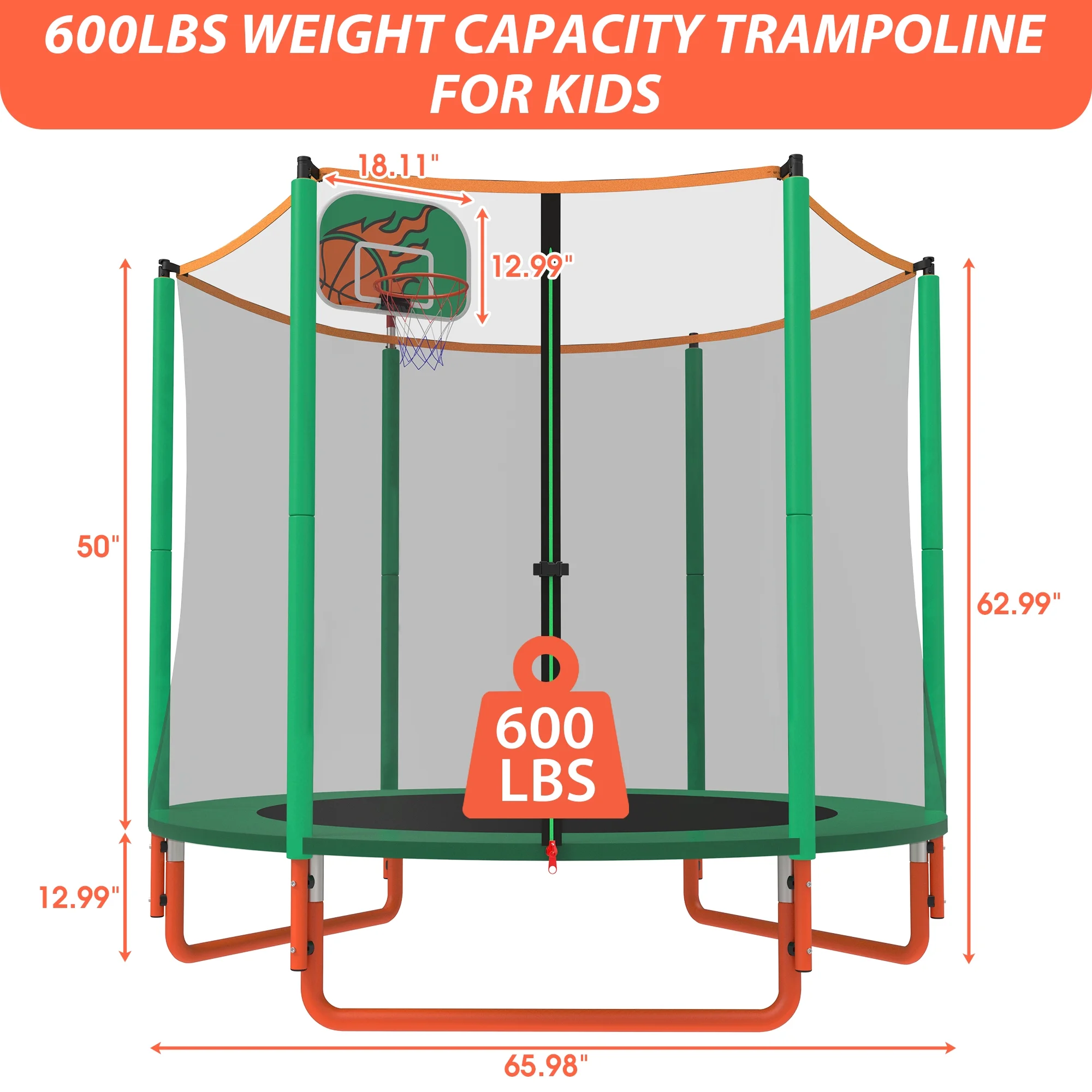CITYLE Trampoline for Kids, No Gap Design 600LBS 66'' 5.5FT Toddler Trampoline Indoor Outdoor with Basketball Hoop, Mini Small Trampoline with Enclosure, Christmas Gifts for Toddlers, Boys & Girls