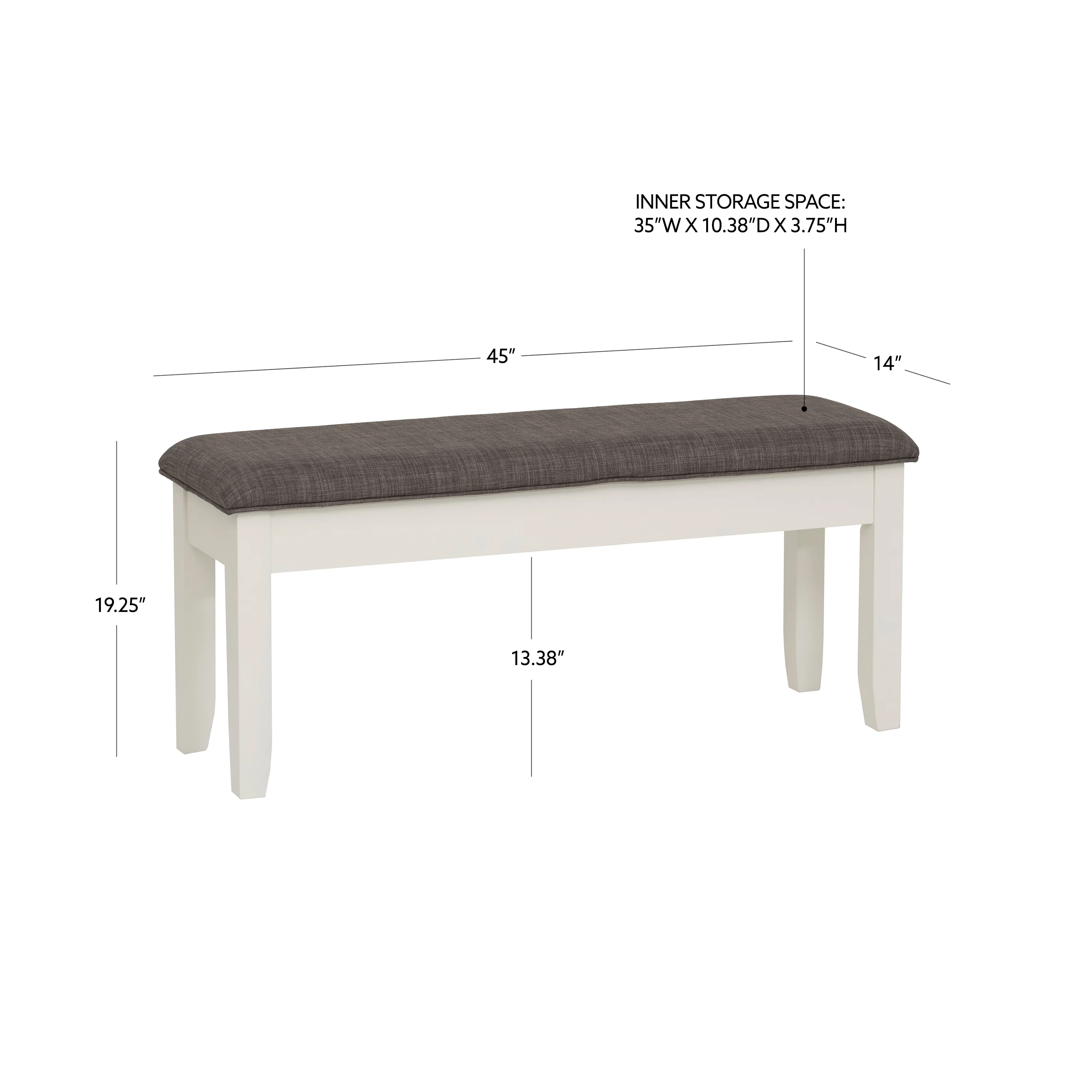 Kesten Farmhouse Dining Bench with Storage, Vanilla White Base with Rustic Taupe Fabric