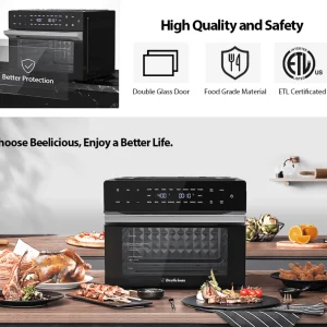 Beelicious? 32QT Extra Large Air Fryer Toaster Ovens Pro, with Rotisserie and Dehydrator, Smart Digital Toaster Oven Air Fryer Combo, Digital Countertop Convection Oven, 6 Accessories, 1800w, Black