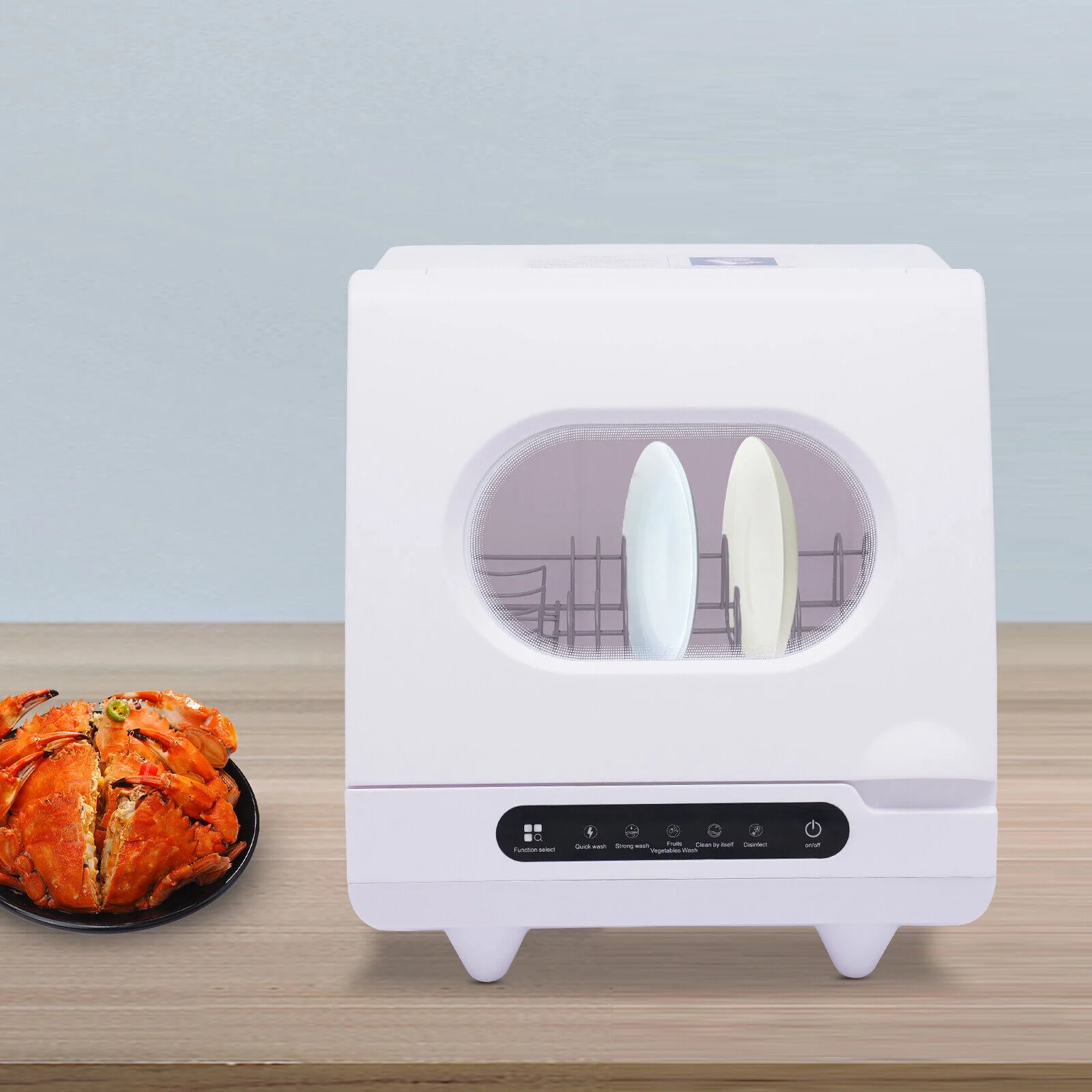 White 800W Dishwasher for Cleaning Vegetables and Fruits 15.6*15.4*16.9in Wash 6 Sets of Tableware at Once