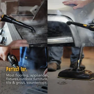 McCulloch MC1375 Canister Steam Cleaner with 20 Accessories, Extra Long Power Cord, Chemical Free Cleaning for Most Floors, Counters, Appliances, Windows, Autos, and More, 1 (Pack), Black