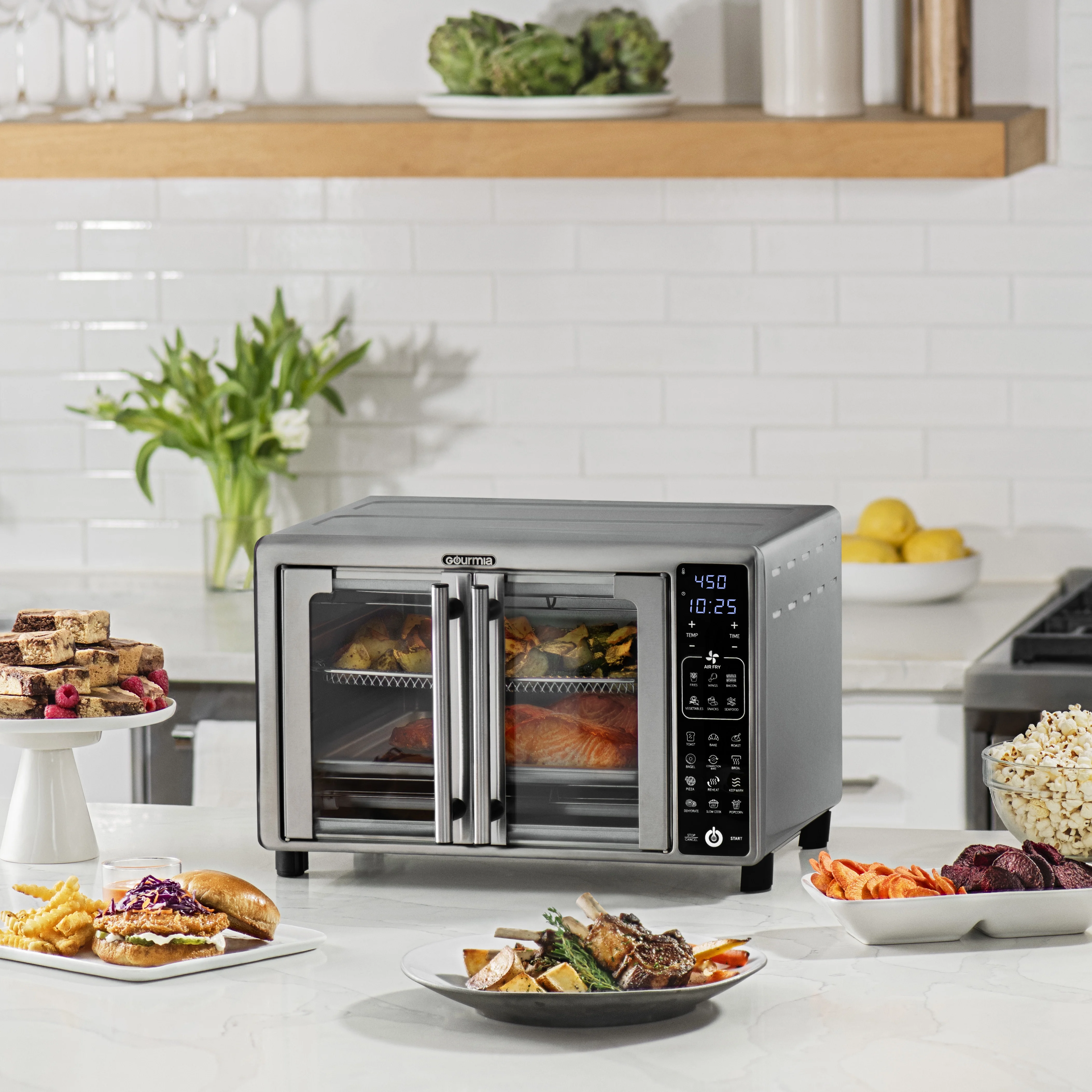 Gourmia French Door 6-Slice Digital Toaster Oven Air Fryer, 19 One-Touch Presets, 24L, Stainless Steel