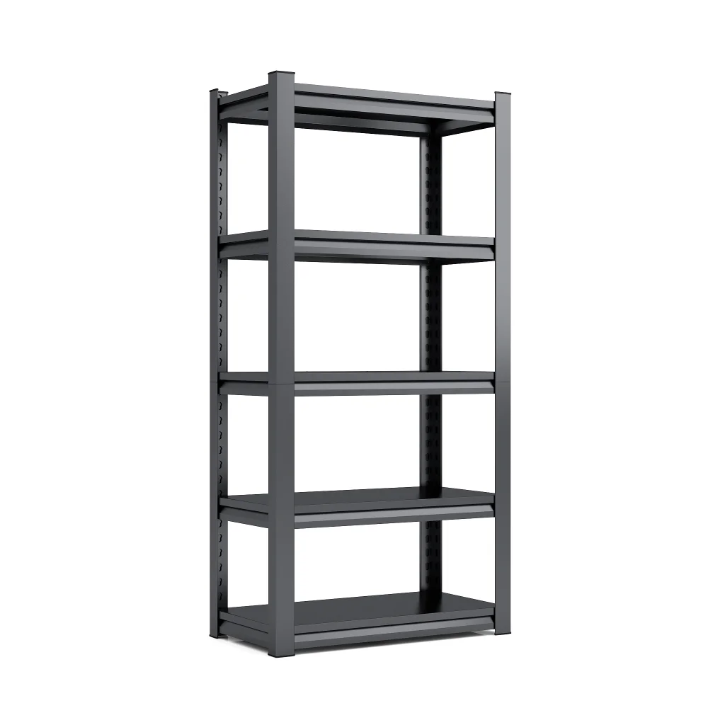 Black Heavy-Duty 5-Tier Metal Shelving Unit, 63"H with 2000LBS Capacity for Garage, Kitchen Storage -C Adjustable, Industrial Design