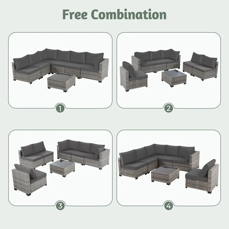 Ainfox 7 Pcs Outdoor Patio Furniture Sofa Set on Sale, Grey Rattan Grey Cushion