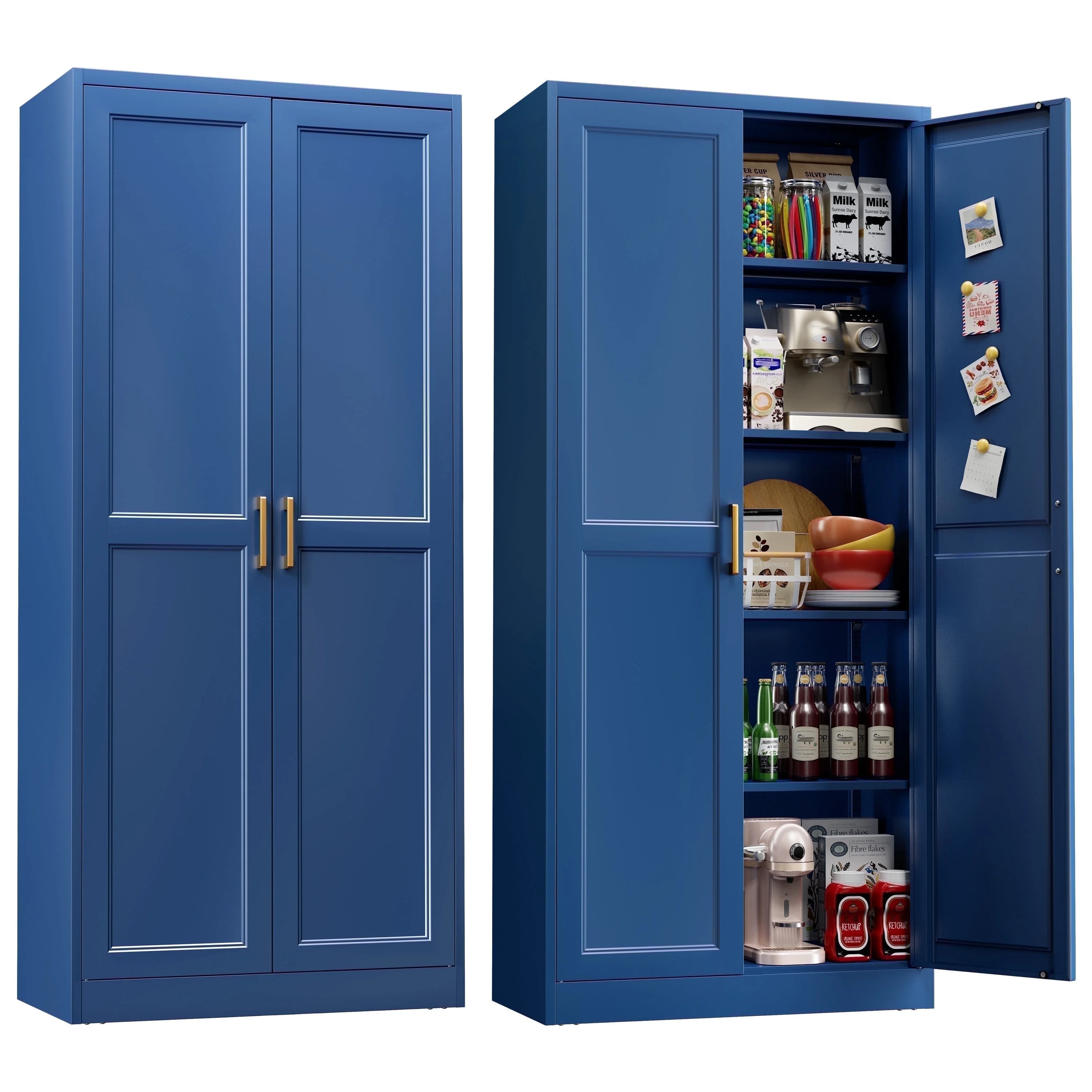 Polup White 75" H Modern Kitchen Storage Cabinet with Doors and Adjustable Shelves