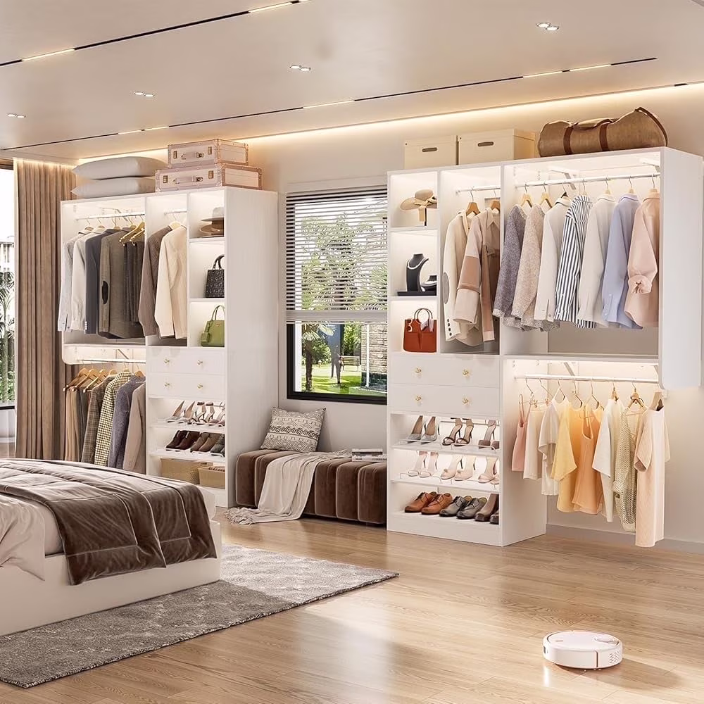 iSunirm 5FT Closet System with Drawers,5FT Closet System with Drawers, 60" Closet Organizer System with 2 Hanging Shelving Perfect Storage Solution for Organizing Your Closet