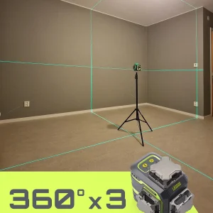 Laser Level 3x360- LASGOO with Remote Control, 2 Rechargeable Batteries, 100FT Range, 360- Magnetic Rotating Stand, IP54, 3Ds