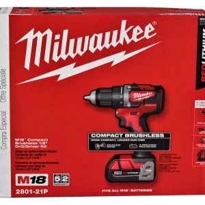 Milwaukee M18 18V Li-Ion Compact Brushless Cordless 1/2 in. Drill/Driver Kit