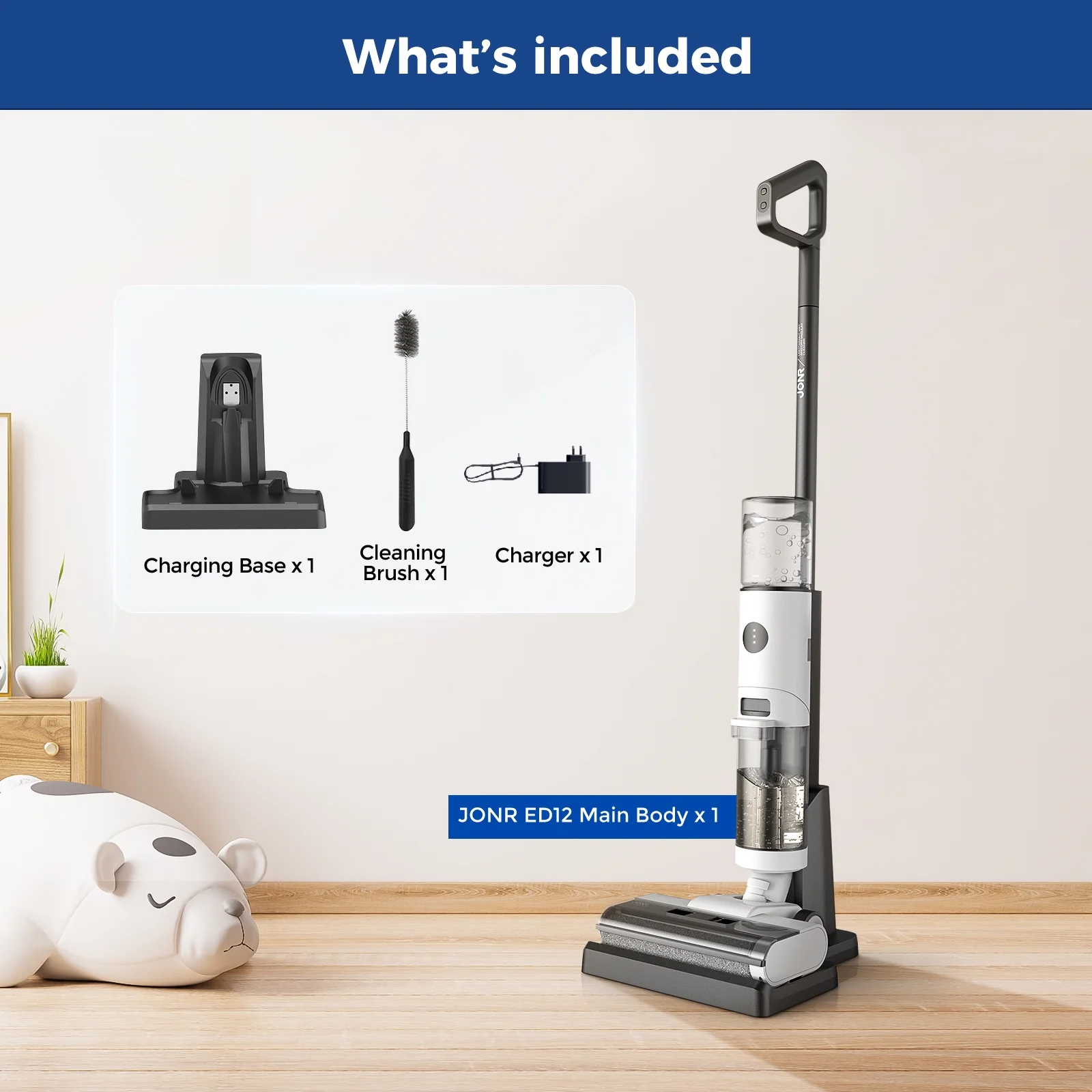 JONR ED12 Pro Max Wet Dry Vacuum Cleaner, 167-F Flashdry Self-Cleaning and 800ml Large Capacity Dirty Water Tank Smart Floor Cleaner