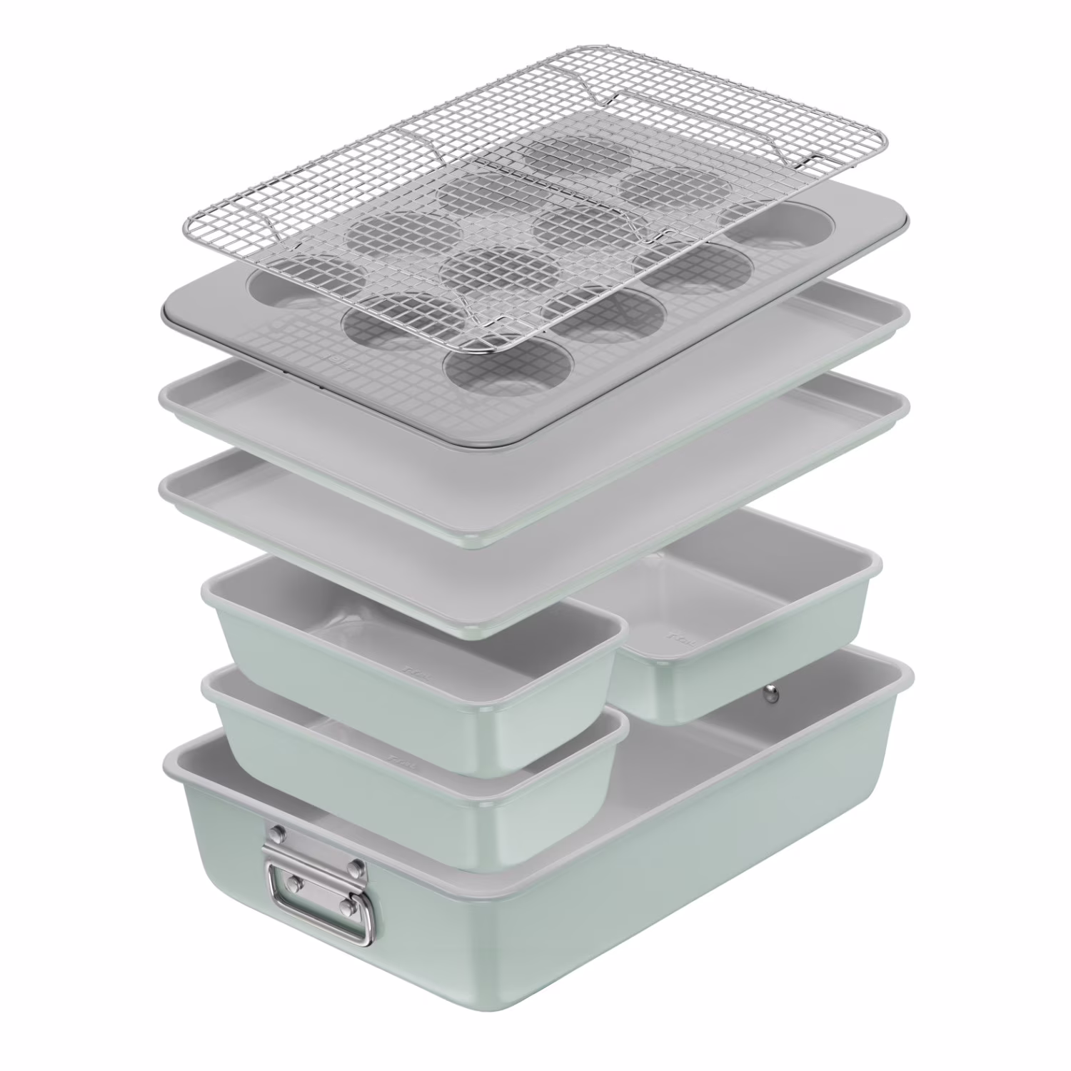 T-fal Stackable Ceramic Non-Stick Bakeware, 5 Piece Set, Mint Green