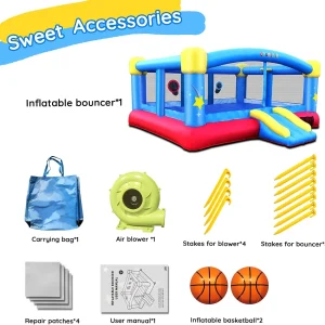 Big Inflatable Bounce House for Party Fun,15ft x 14.8ft,Double Basketball Hoop,Throw Ball Game,Reinforced PVC Bounce Floor,Jumping Bouncy Castle Holds 6 Kids