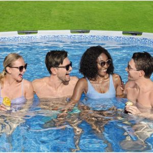 Steel Pro MAX 14 Foot x 48 Inch Round Metal Frame Above Ground Outdoor Swimming Pool Set with 1,000 Filter Pump, Ladder, and Cover, Gray