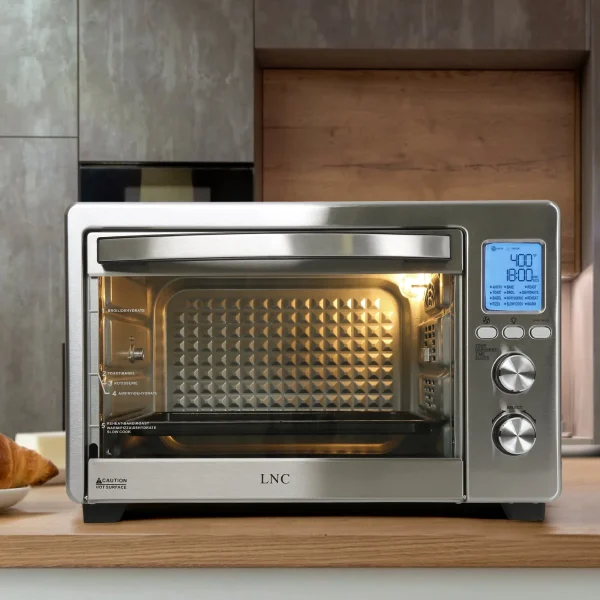 LNC Air Fryer Toaster Oven 12-in-1 Countertop Oven with Speedy Convection, Large 34 QT Capacity, 1750W, Stainless Steel - Black