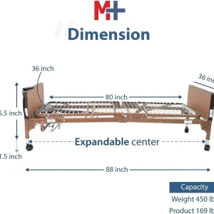 Fully electric hospital bed set, foam mattress, half side rails