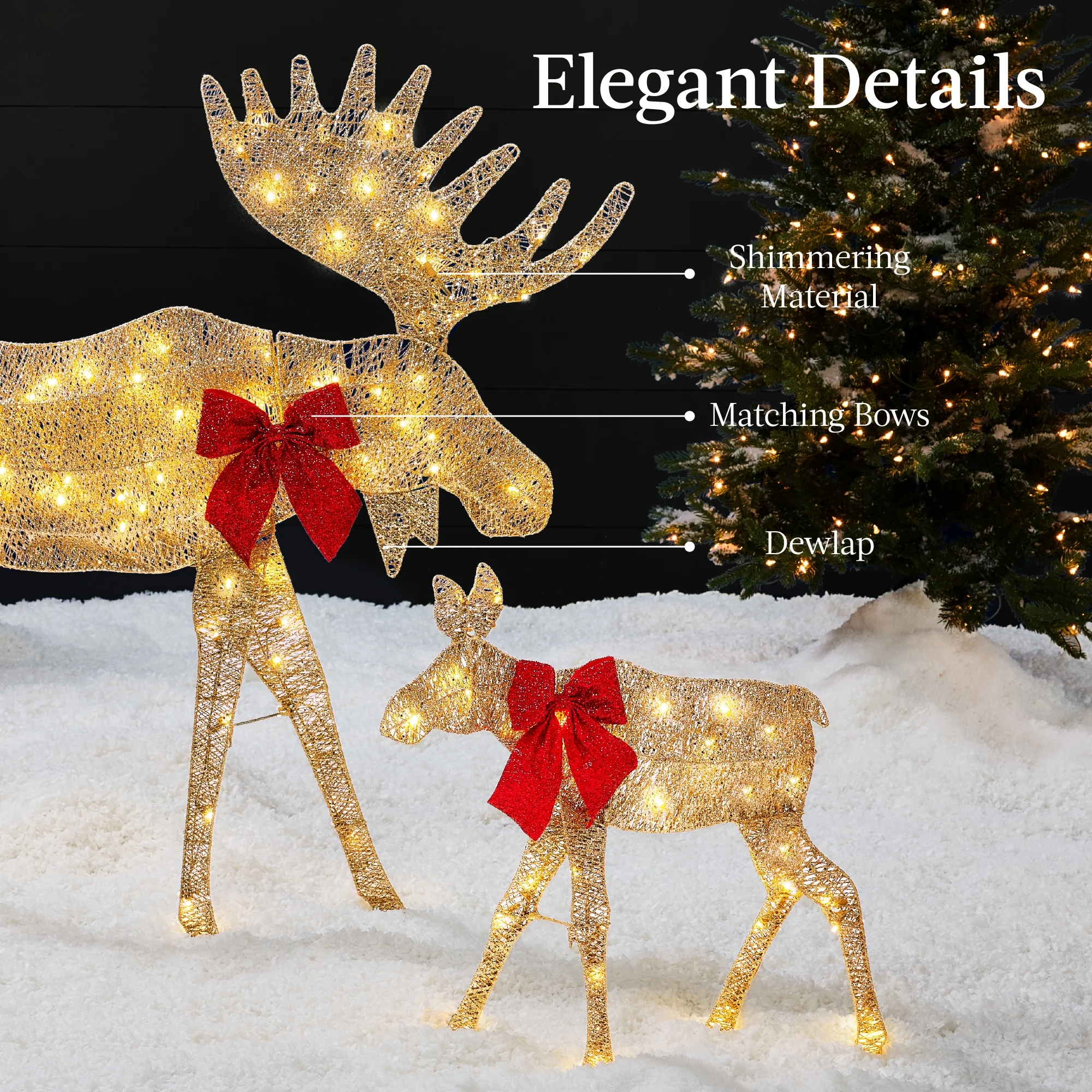 Best Choice Products 4ft 2-Piece Lighted 2D Christmas Moose Set Outdoor Decor w/ 125 LED Lights, Stakes - Rattan