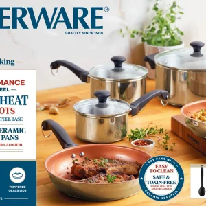 Farberware Classic Traditions 12 Pcs Stainless Steel Cookware Set Induction Compatible with Ceramic Nonstick Frying Pans and Cooking Utensils, Metal Utensil Safe, Dishwasher Safe, Stainless Steel