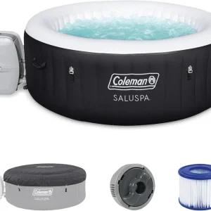 Coleman SaluSpa Miami AirJet 2 to 4 Person Round Inflatable Hot Tub Portable Outdoor Spa with 120 Soothing AirJets and Insulated Cover, Black